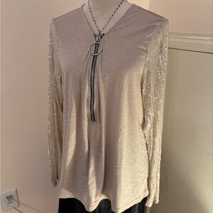 Elegant Cream Sequin Sleeve Women's Top